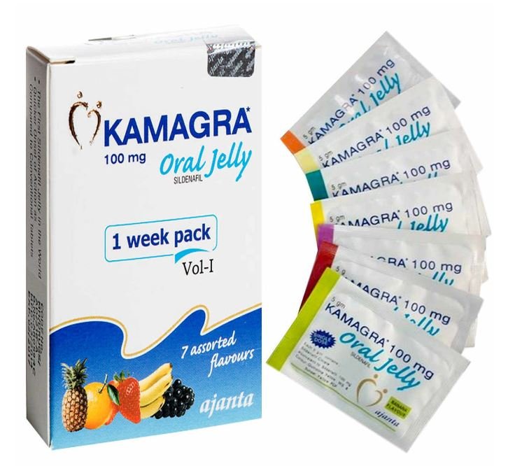 Kamagra-Oral-Jelly-100mg-pack-of-7.jpg Kamagra Oral Jelly 100mg Sildenafil x 7 Sachets - Image 1